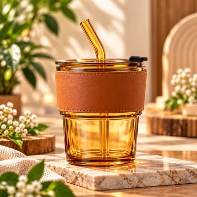 Glass Tumbler with Lid & Straw